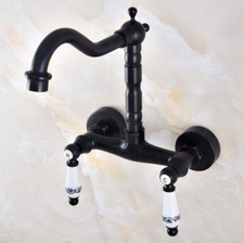 Oil Rubbed Bronze Wall Mounted Kitchen Sink Faucet Dual Ceramic Handles Znf827