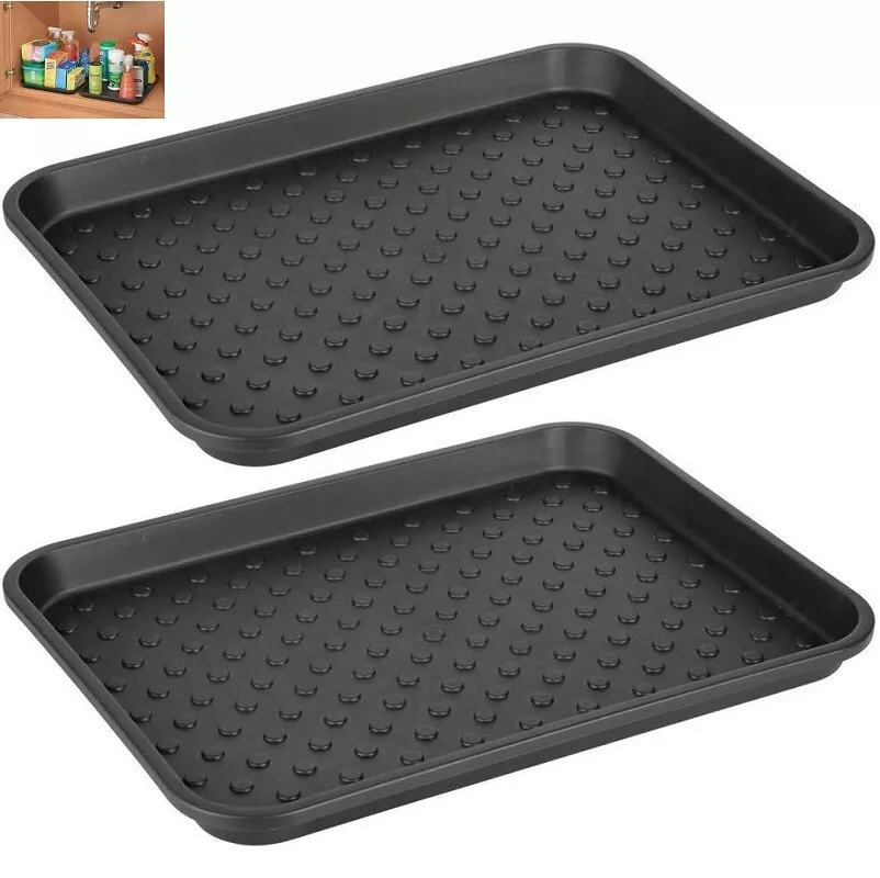 Under Kitchen Sink Mat Drip Protector Tray Cabinet 17 X 13 X 2 Inch Black  2-Pack