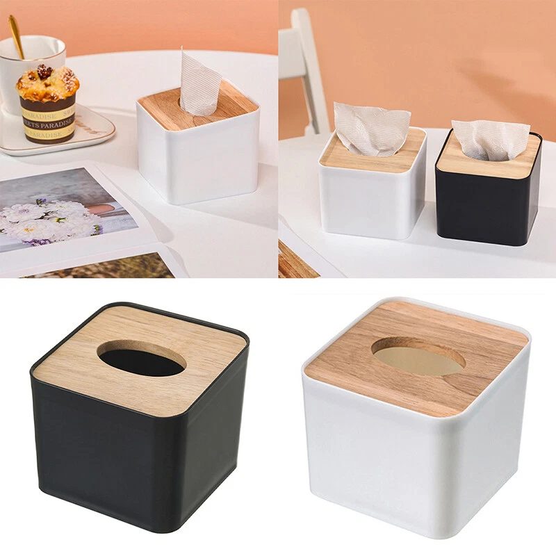 Tissue Box With Bamboo Cover Square Paper Holder Container Napkin Dispenser Case