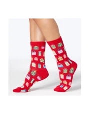 3 Pairs Charter Club Women’s Holiday Christmas Presents Crew Socks Red 9-11