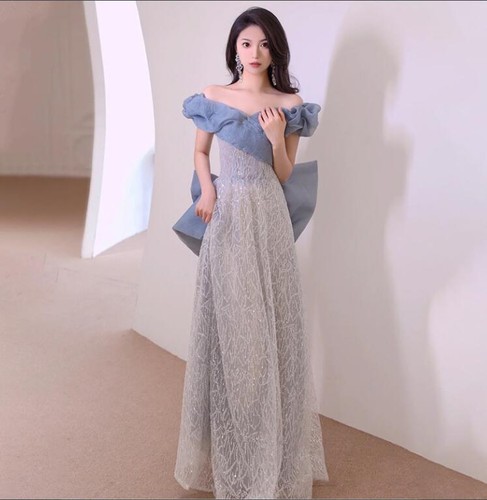 Women's Pretty Off Shoulder Falbala Bowtie Evening Dress Cocktail Wedding 7914 - Picture 4 of 7