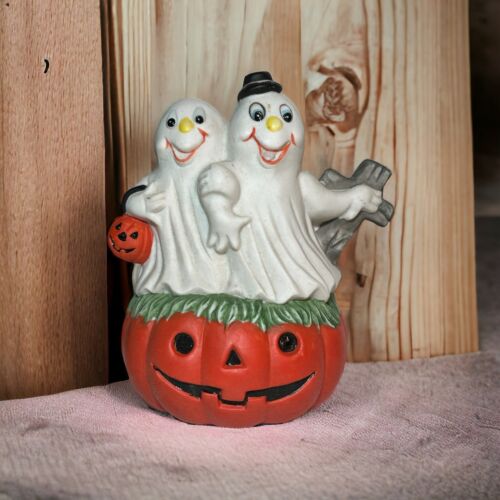 De Colección Cerámica Fantasmas Iluminados Halloween Jack O’ Linterna Lápida Taiwán con Luz - Imagen 1 de 7