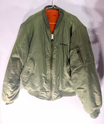 Boeing Men s Green/Orange Reversible Bomber Jacket Full Zip Band Collar L