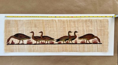 Vintage Hand Painted Papyrus  Geese Of Meidum'' Birds 24x8, Signed, VG+++