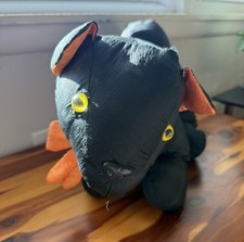 Vintage Black Cat Plush Halloween Stuffed Animal Large Orange Purple Bow w Tag