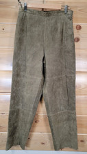 Terry Lewis Pants Women 12 Classic Luxuries Green Leather Suede Zip Lined NEW