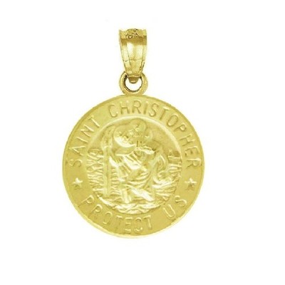 Sterling Silver Yellow Gold Plated Necklace w/ Saint Christopher Pendant Charm