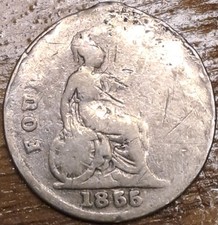 1855 Queen Victoria Young Head Silver Groat, Fourpence 4d, 1.8g Sterling Silver