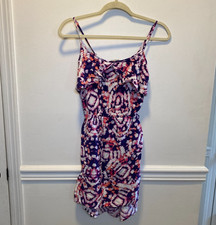 Pink Rose Boho Chic Tie Dye Ruffle Mini Dress Size M Rayon Festival Summer Y2K