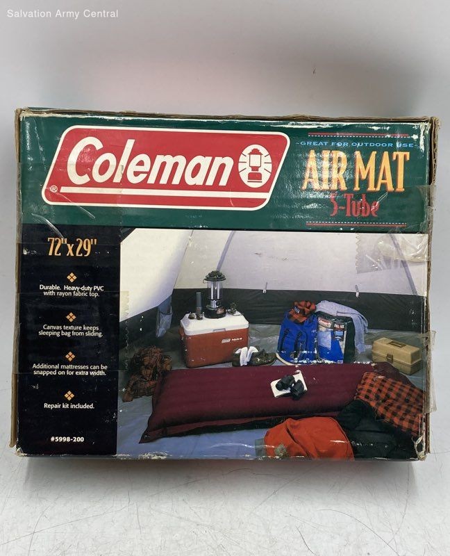 Vintage Coleman 5 Tube Durable PVC Construction With Rayon Fabric Top Air Mat