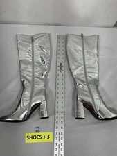 Womans Knee High Boots Silver 7.5 Pointed Toe Block Heel Full Zip NWOT 