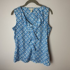 Banana Republic Sleeveless Blouse Size Small Top Ruffles Lightweight Blue Navy