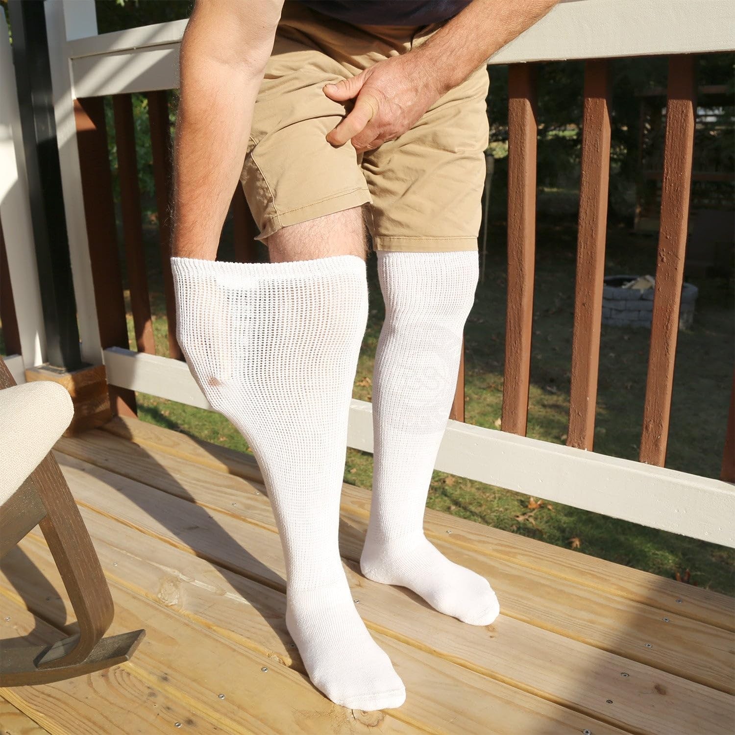4 Pairs of Over the Knee Non-Binding Cotton Diabetic Neuropathy Socks, White,...