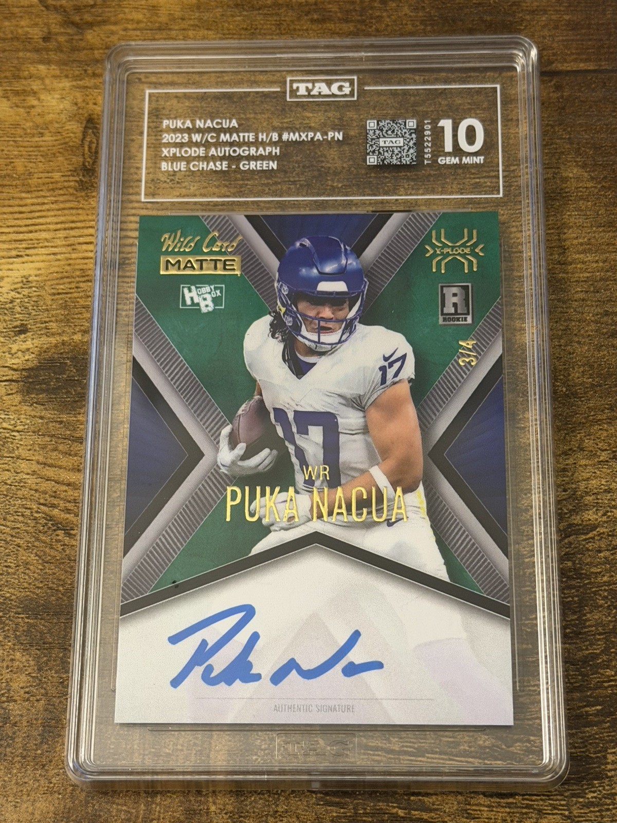 Puka Nacua Wild Card Matte Whatnot/Hobby Box Exclusive Puka Nacua Blue X-Plode Autographs #MXPAPN Base