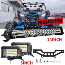 14" LED Light Bar & Mount Bracket & 5'' pods Fit Can-Am Maverick X3 2016-2023