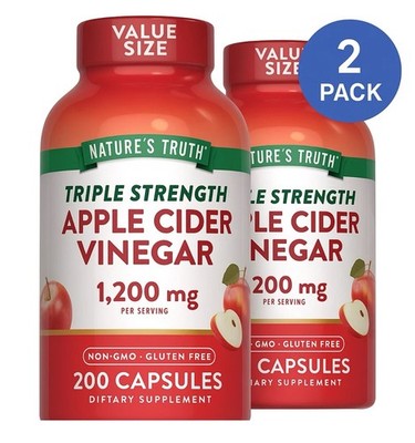 Nature's Truth Apple Cider Vinegar 1200 mg 400 Caps (2x200 ) Exp. 07/2028 Fresh