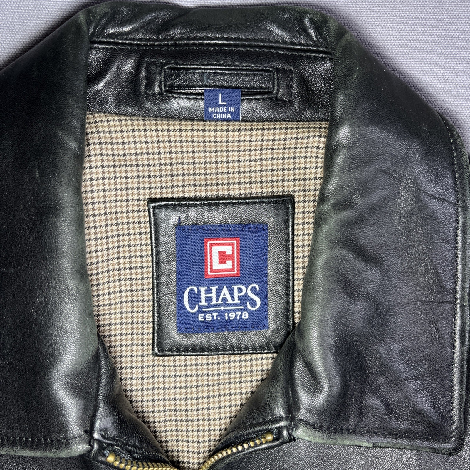 Vintage Chaps Ralph Lauren Black Leather Plaid Lined … - Gem