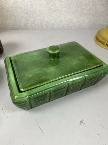 Vintage Royal Haeger Mid Century Green Drip Glaze Lidded Trinket Box R1869-S USA