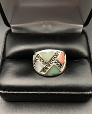 925 Sterling Silver Marcasite And Multicolor Mother Of Pearl Ring Size 6.5