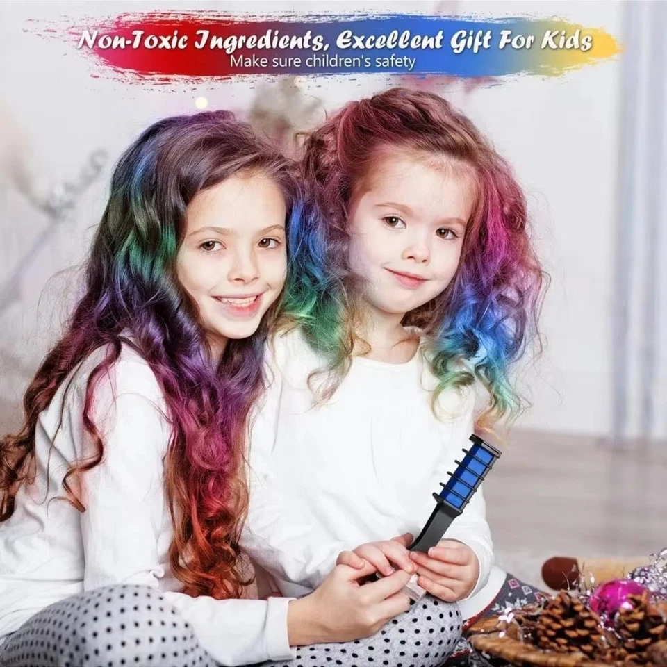 10 Colors Hair Chalk Comb Kit Temporary Washable Dye Brush Kids Girls Party AU - image 2 of 4