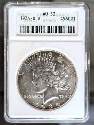 1934 S United States Silver Peace Dollar AU53 ANACS