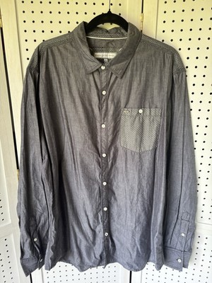 NWT PD&C Men's XL Long SLV Button Down Shirt Gray Pocket Print Casual