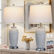CINSARY 25" Farmhouse Jar Table Lamps Set of 2, 3 Way Touch Control Rustic Be...