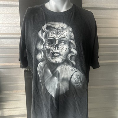 Alstyle T-Shirt 2 XL Black Men s Graphic Cotton  Women s Skull With Tattoos