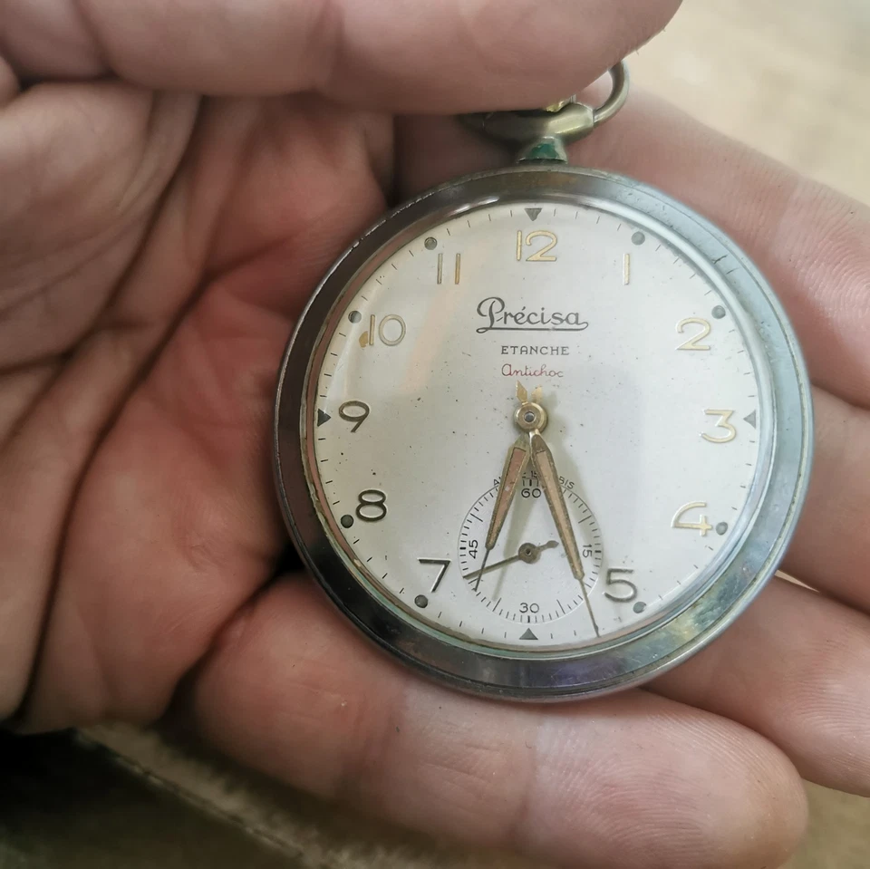 Montre Gousset Precisa Étanche Antichoc Ancre 15 Rubis Avec Sa Chaîne /Réf A483 - Photo 2/4