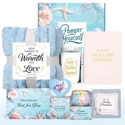 PULIDIKI Self Care Gifts for Women Get Well Soon Gift Baskets, Unique Birthday Blue