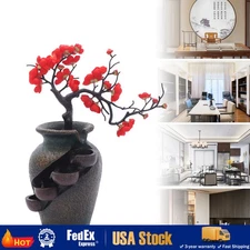 Flower Vase Waterfall Fountain Tabletop Indoor FengShui Water Fountain Decor US