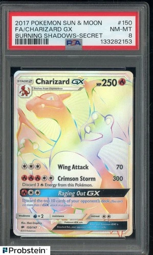 2017 Pokemon Sun & Moon Burning Shadows Secret #150 FA/ Charizard Gx PSA 8
