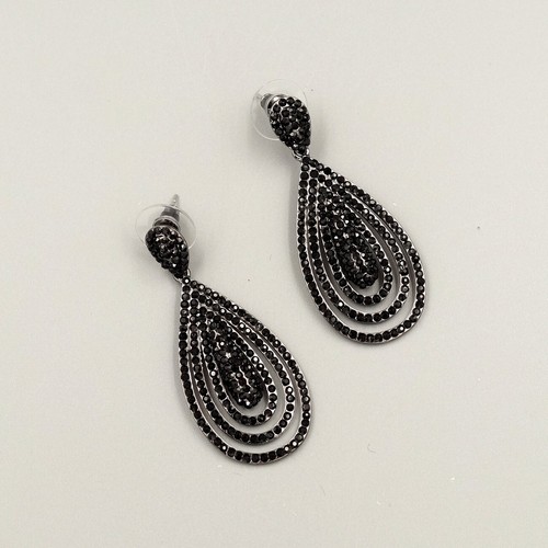 Mujeres Negro Cristal Estrás Gota de Agua Pendientes Colgantes Moda Joyería 1271 - Imagen 2 de 3