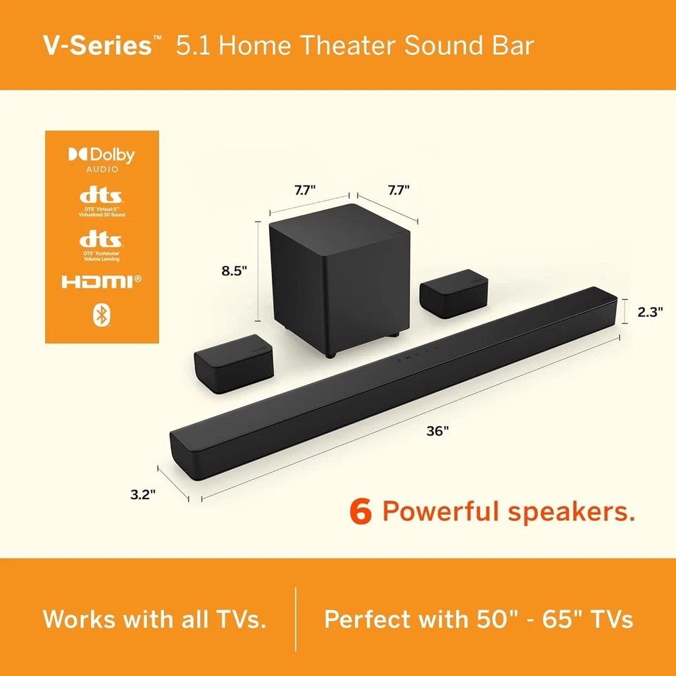 VIZIO VSeries 51 Home Theater Soundbar Dolby Audio Bluetooth Voice Assistant - Image 2 of 4