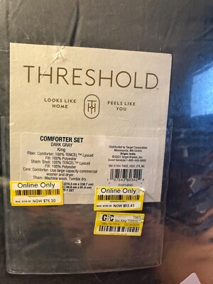 Threshold Lyocell Satin Comforter Set Cooling Solid 320 Thread Count, Gray, King