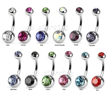 Double Gem 316L Surgical Steel Navel Ring Belly Button Ring 14G 1/4"- 5/8"