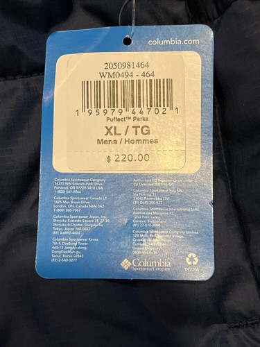 Chaqueta con Capucha Columbia Puffect Parka Para Hombre XL Azul Marino Puffer Aislada Nuevas Etiquetas - Imagen 16 de 17
