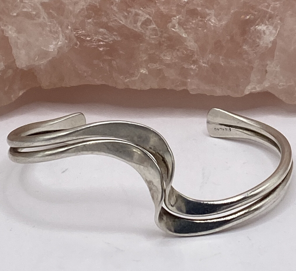 VINTAGE STERLING SILVER MODERNIST WAVY CUFF BRACELET | eBay