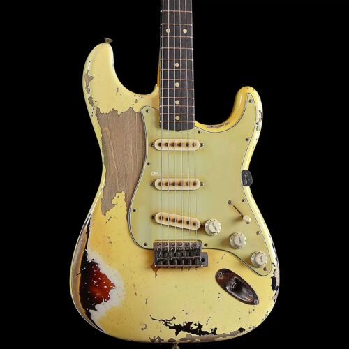 Heavy Relic White Over Sunburst Strat Electric Guitar Body Rosewood Fingerboard - Afbeelding 1 van 5