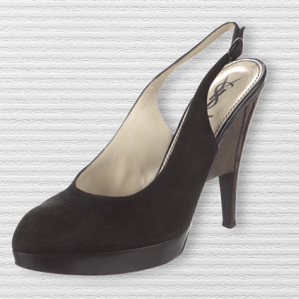 SAINT LAURENT Scarpe zoccoli YSL scamosciate slingback punta chiusa tacco alto nero