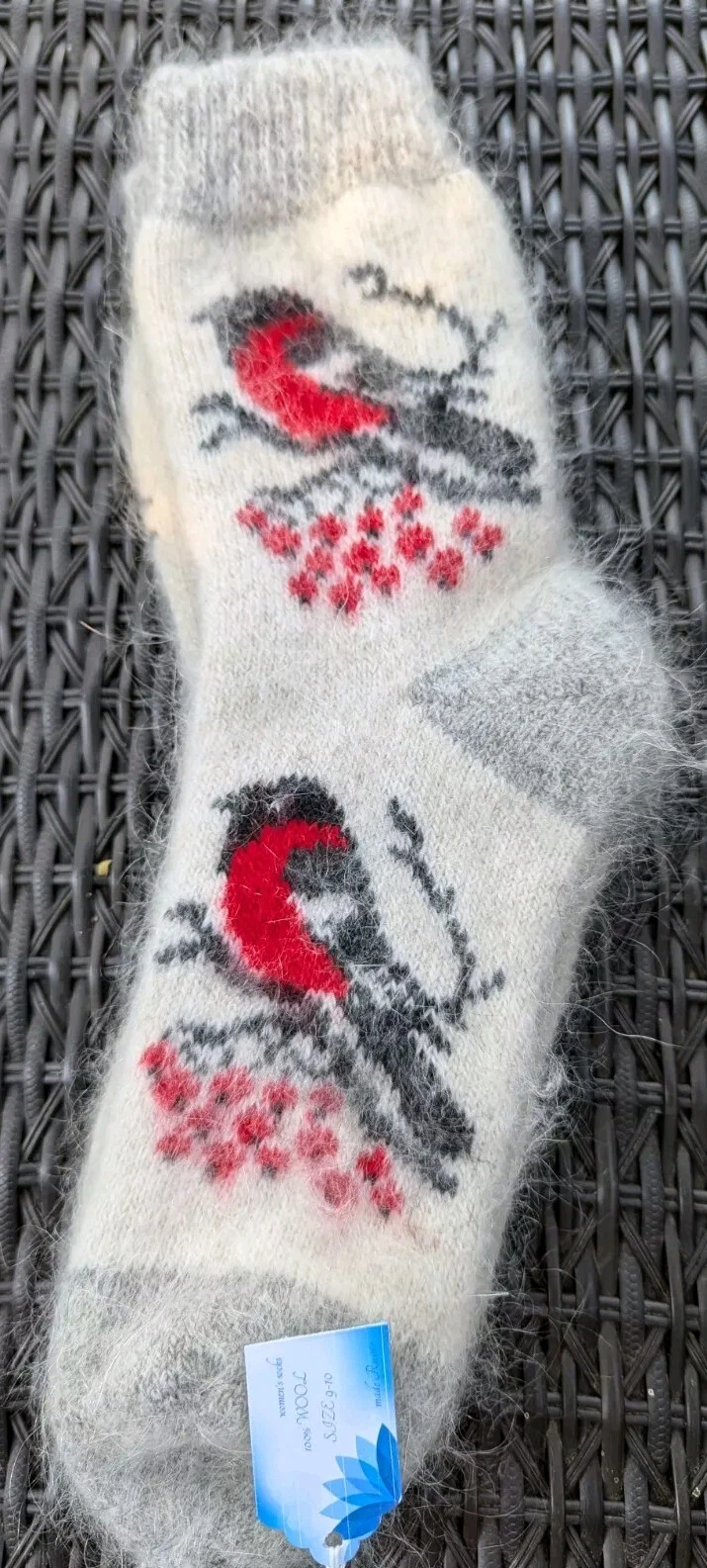 Womens socks, Sheep Down 100%, Warm, Soft, Print bird, Size 9-10 .
