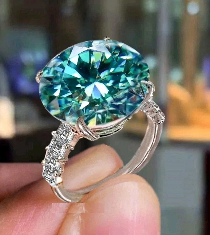 Anillo solitario de diamantes tratados azules corte redondo certificado 20,00 quilates plata 925 RARO Foto 4 de 4