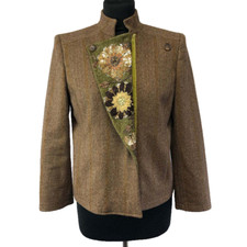 Etro Brown Herringbone Wool Jacket With Embellished Lapel Women’s Size 40, Uk 8