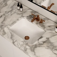 16" x12" Undermount Bathroom Sink Rectangular, White Ceramic With Overflow