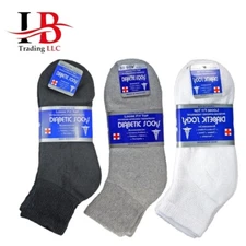 3 Pairs Men's Women Diabetic Ankle Quarter Cotton  Socks Health Circulatory 9-15