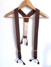 TRAFALGAR Classic Suspenders Braces Red Brown Geometric Silk Leather