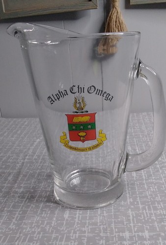 Vintage Alpha Chi Omega Glass Beer Pitcher 