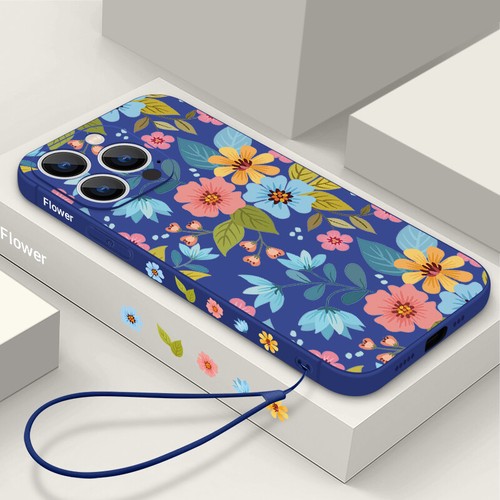 For iPhone 16 15 14 Pro Max 13 12 11 XS Shockproof Flower Lanyard Case TPU Cover - Picture 12 of 19