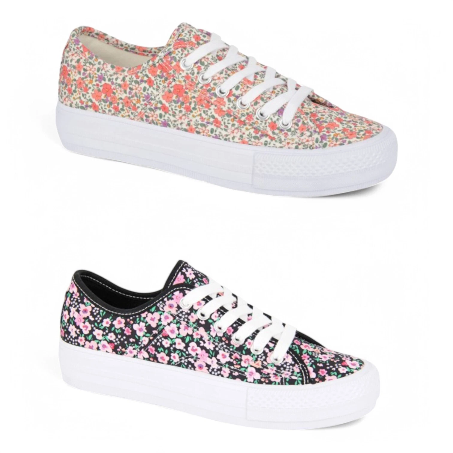 Dek Womens Floral Canvas Pumps Trainers Shoes Plimsolls Ladies Lace Up Size