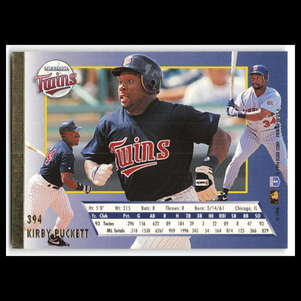 Kirby Puckett #394 1994 Fleer Ultra Minnesota Twins Baseball Card MLB NM - Image 2 of 3